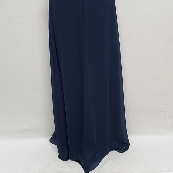BLOOMINGDALE'S Levkoff 7081 Navy Blue Chiffon Sleeveless Halter Maxi Dress 6 - Picture 9 of 10